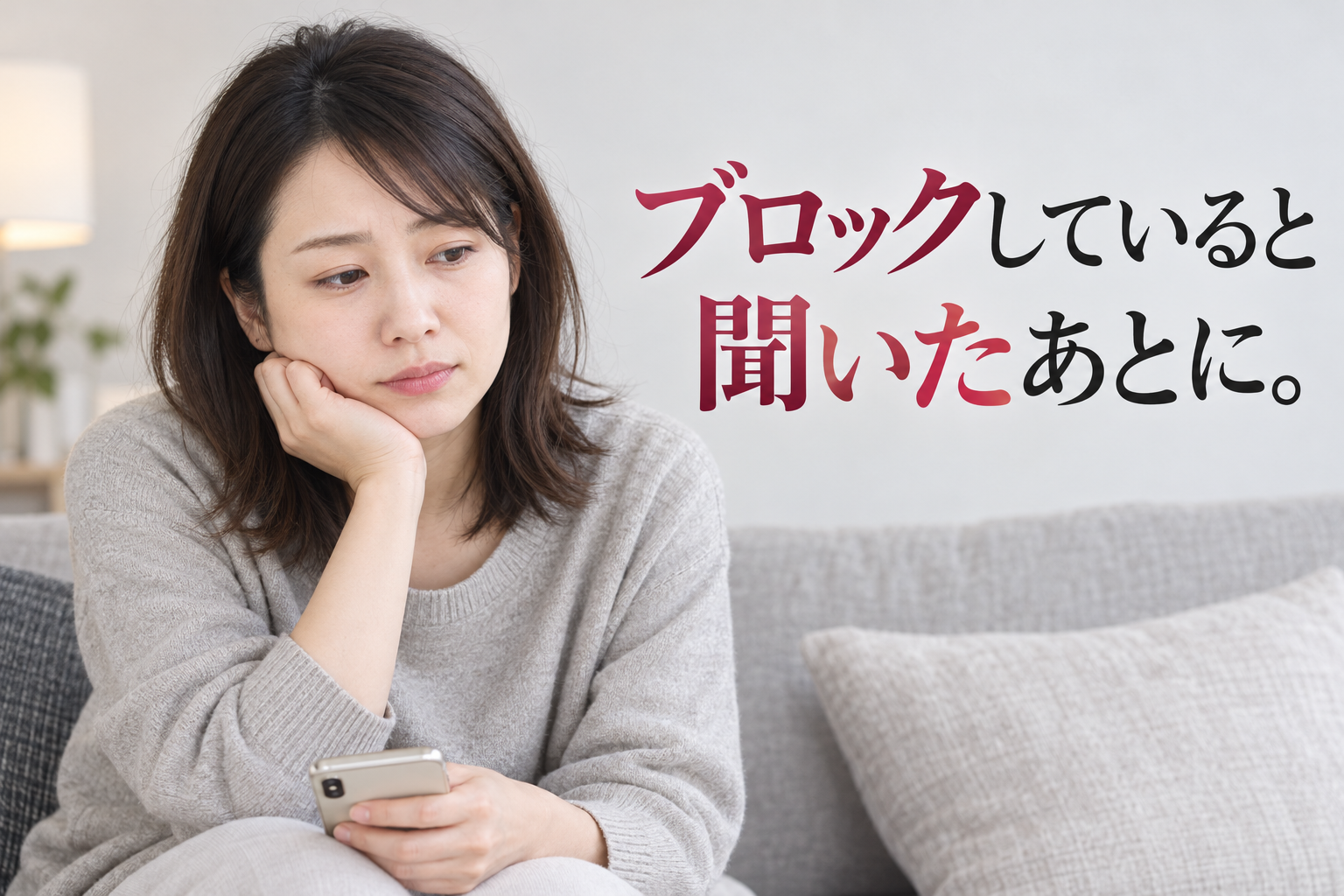 ブロックしていると聞いたあとに。スマートフォンを手に、落ち込む女性。
